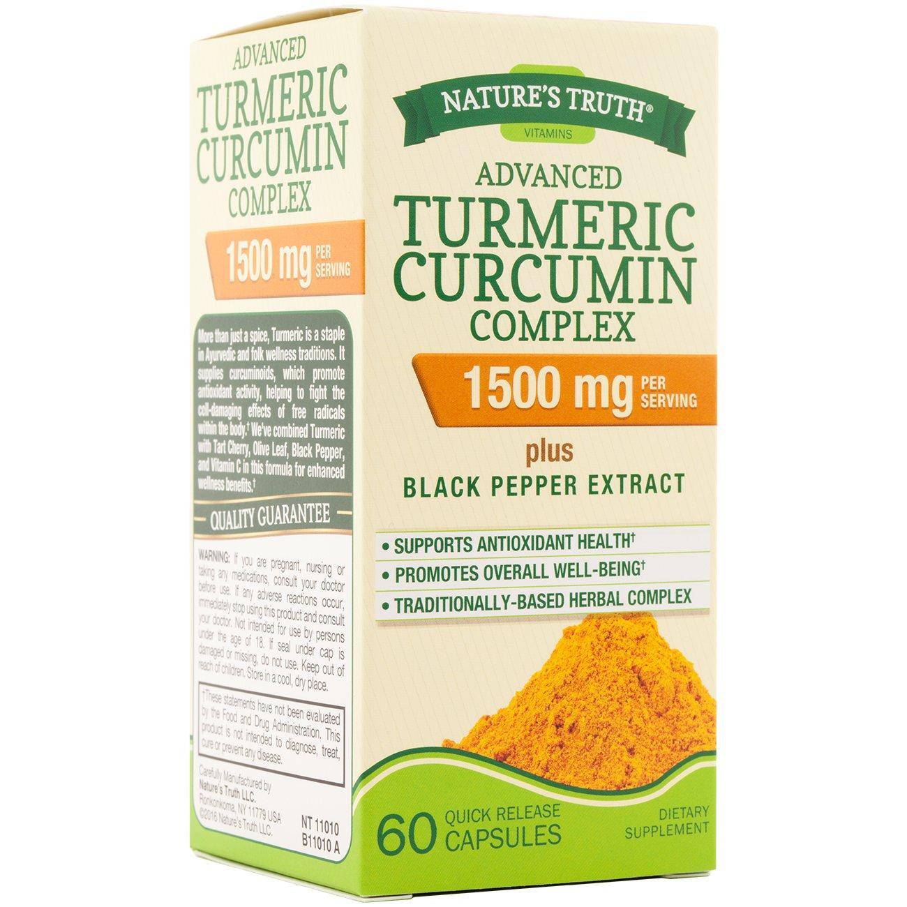 Nature's Truth Advanced Kurkuma Curcumin Komplex 1500 mg mit schwarzem Pfeffer, 60 Kapseln
