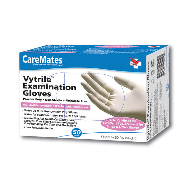 CareMates Vytrile Untersuchungshandschuhe, Klein, 50 Stück – Latex- und Puderfrei, 3x stärker als Vinyl