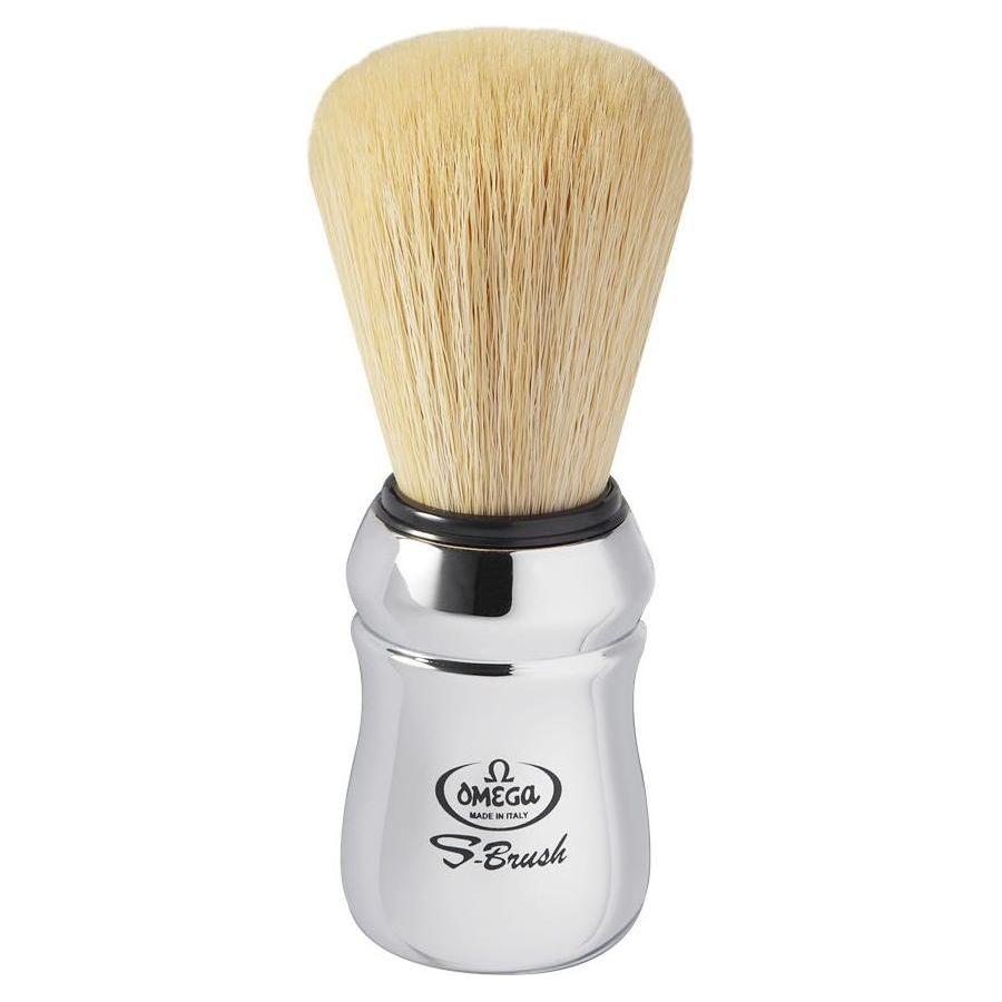 Omega S-Brush Rasierpinsel mit Synthetikfasern und verchromtem Kunststoffgriff #S10083