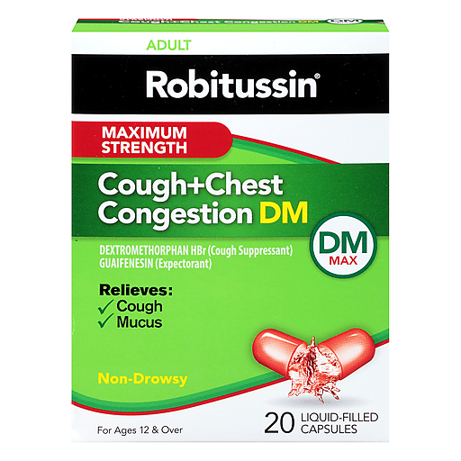 Robitussin Maximum Strength Husten und Brustverstopfung DM flüssig gefüllte Kapseln