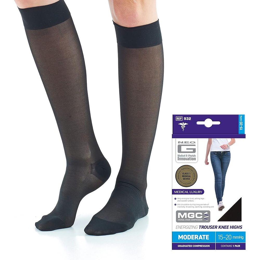 NEO G Energetisierende Kniestrümpfe mit Kompression, Schwarz, X-Large (XL)