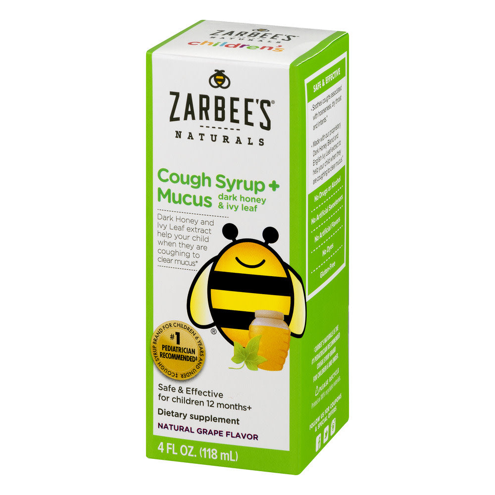 Zarbee's Naturals Kinder Hustensirup Dunkler Honig Efeublatt Natürlicher Traubengeschmack Schleim 4 fl oz Packung