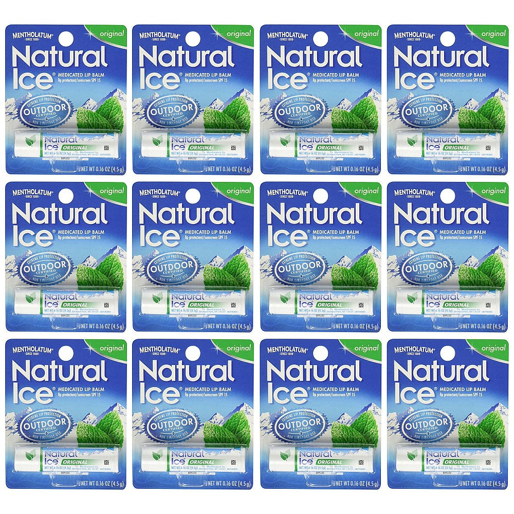 Mentholatum Natural Ice Original LSF 15 Medizinischer Lippenbalsam – Packung mit 12 Stück
