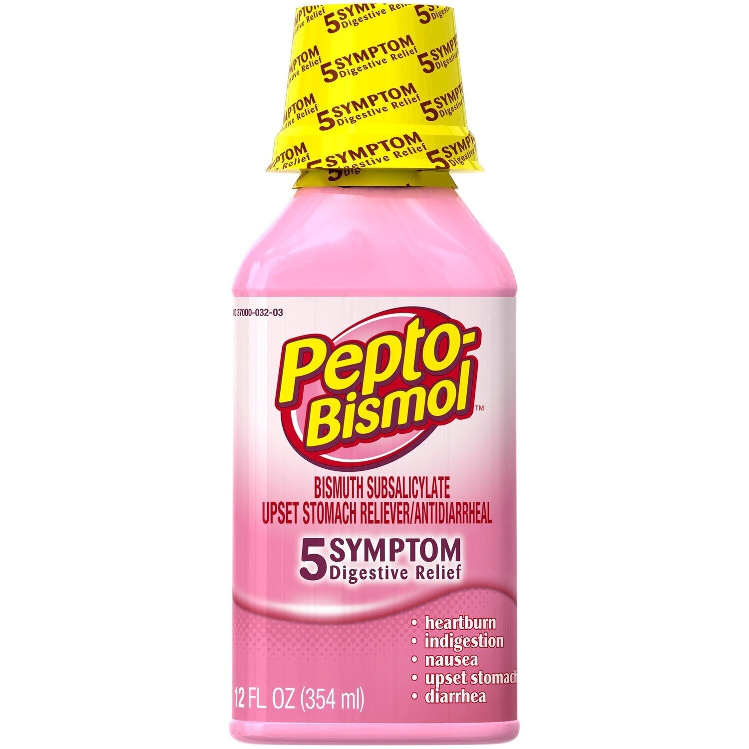 Pepto Bismol Lehtësim i 5 Simptomave Lehtësues Stomaku të Traxuar/Antidiarreal 12 Fl Oz