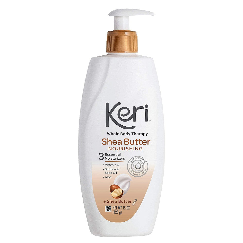Locion Keri Whole Body Therapy me Gjalpë Shea Origjinal, Hidratim i Vazhdueshëm, 3 Përbërës Thelbësorë Hidratues (Vitaminë E, Aloe dhe Vaj nga Fara Luledielli) 443 ml