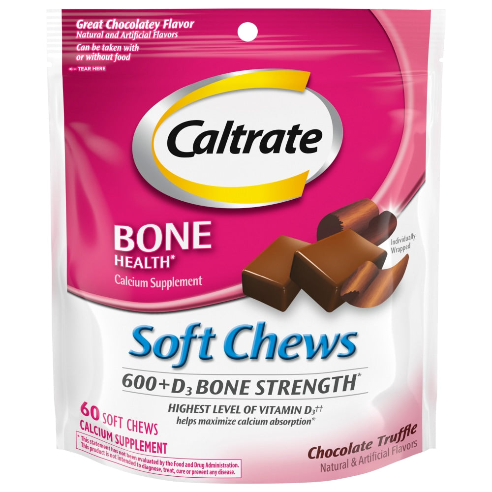 Caltrate Soft Chews 600+D3 Calcium Vitamin D Ergänzung, Schokoladen-Trüffel