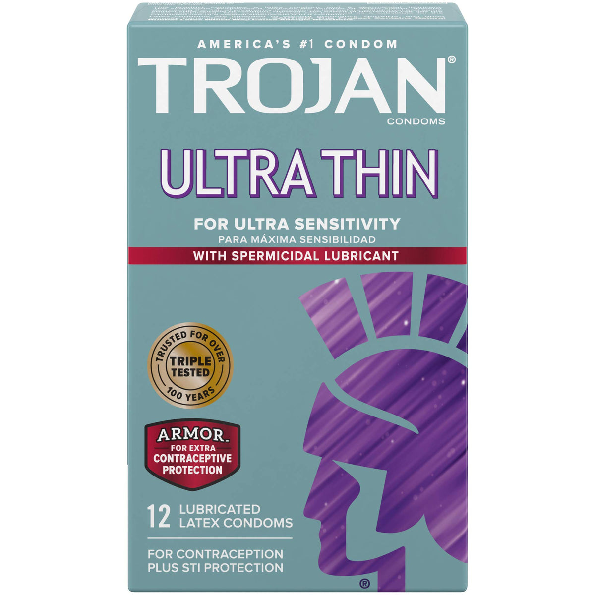 Trojan Kondom Sensitivity Ultra Dünn Spermizides Gleitmittel 4 x 12