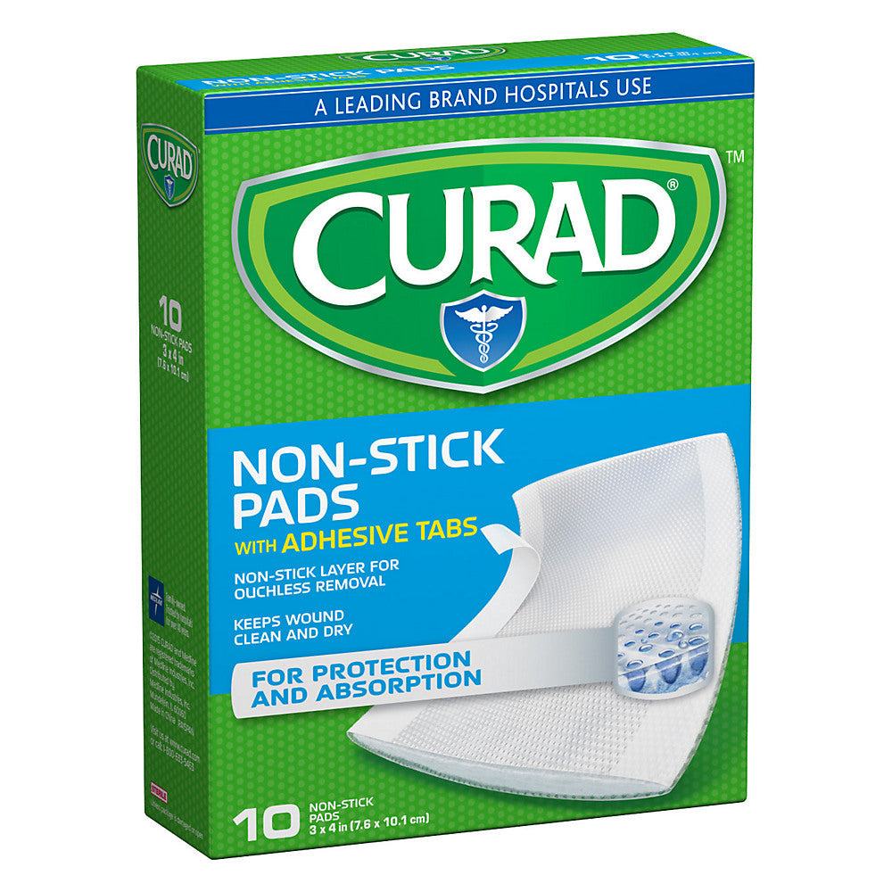 Curad Antihaft-Pads mit Klebestreifen, schmerzfreier Wundverband – 7,6 cm x 10,2 cm, 10 Stück