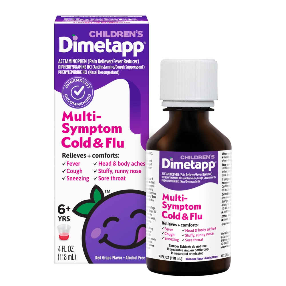 Dimetapp Erkältung & Grippe, Multi-Symptom, Kinder, Roter Traubengeschmack, ab 6 Jahren 118 ml