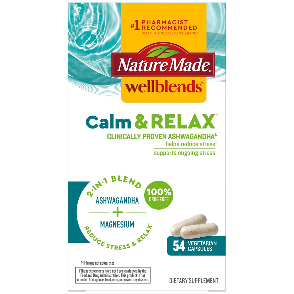 Nature Made Wellblends Calm & Relax, Ashwagandha 125mg, Magnez 300 Mg, 54 Kapsula Vegjetariane