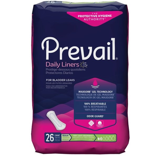 Prevail Daily Pads Lehtësi Shumë e Lehtë Thithjeje e Rregullt 12x26 cope