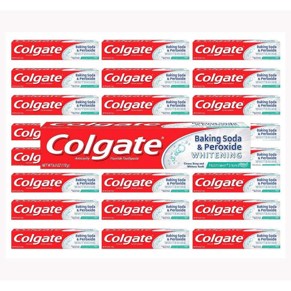 Colgate Gel Zahnschutz Fluorid, Backpulver & Peroxid Aufhellende Frosty Mint Streifen Zahnpasta 170 g