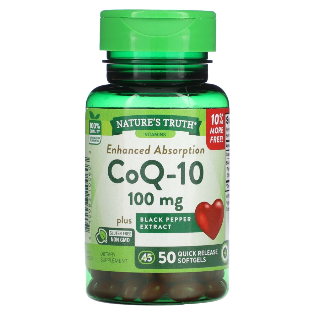 Nature's Truth CoQ-10 +Schwarzpfeffer-Extrakt 100mg Softgels 45+5 Bonus