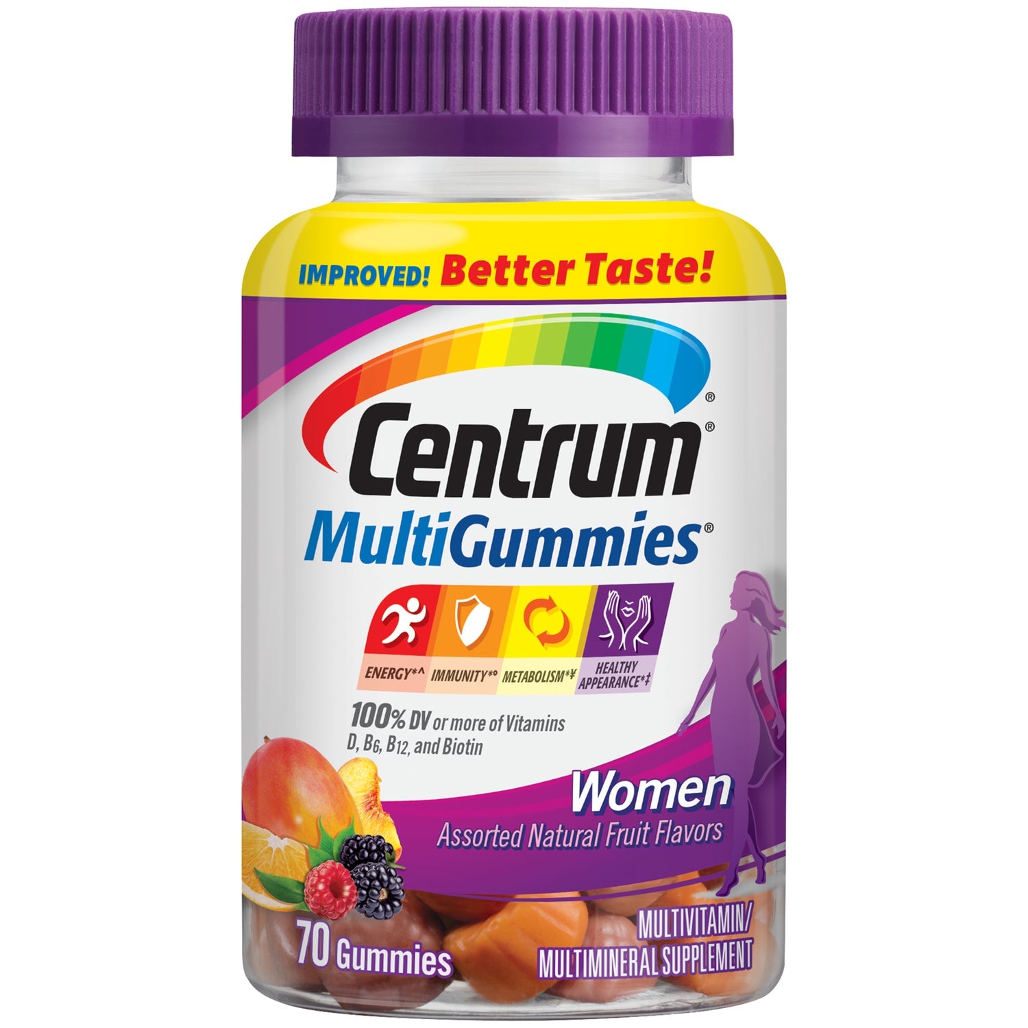 Centrum MultiGummies Gummy Multivitamin für Frauen, Multivitamin-/Multimineral-Nahrungsergänzungsmittel mit Vitamin D3, B-Vitaminen und Antioxidantien, verschiedene Fruchtgeschmacksrichtungen