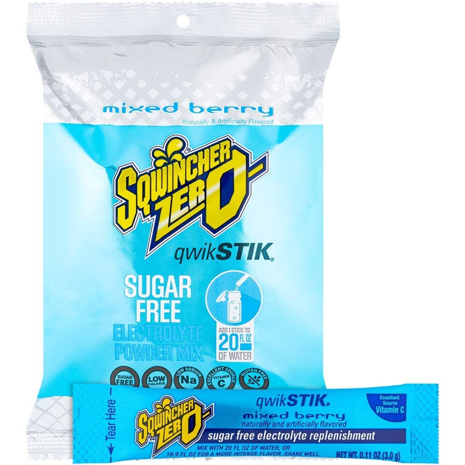 Sqwincher® Zero Qwik Stik® – Zuckerfreie Elektrolyt-Pulvergetränkemischung (Gemischte Beeren)