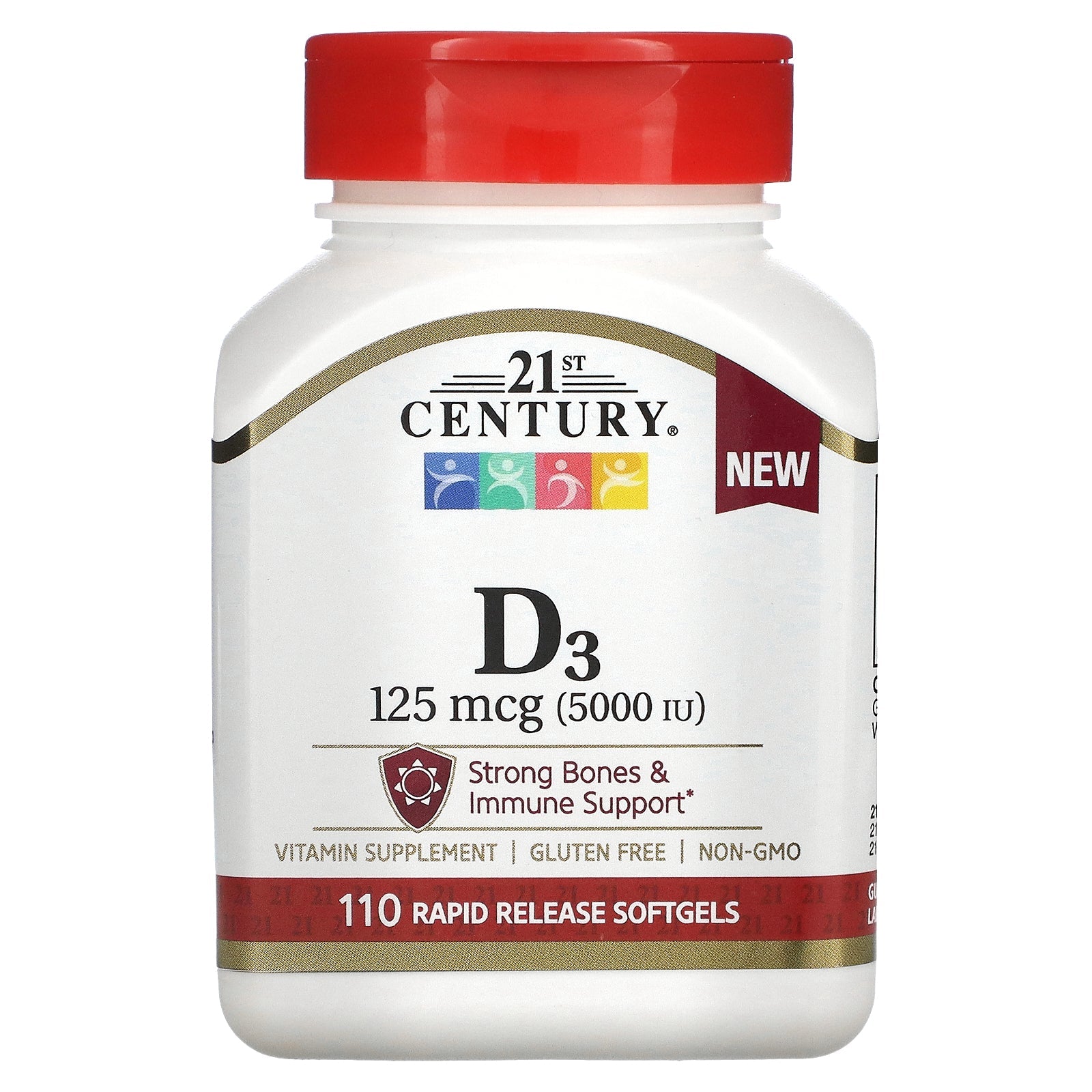 Vitamina D3 21st Century® – 125\mcg (5,000 IU) – 110 Kapsula të Buta