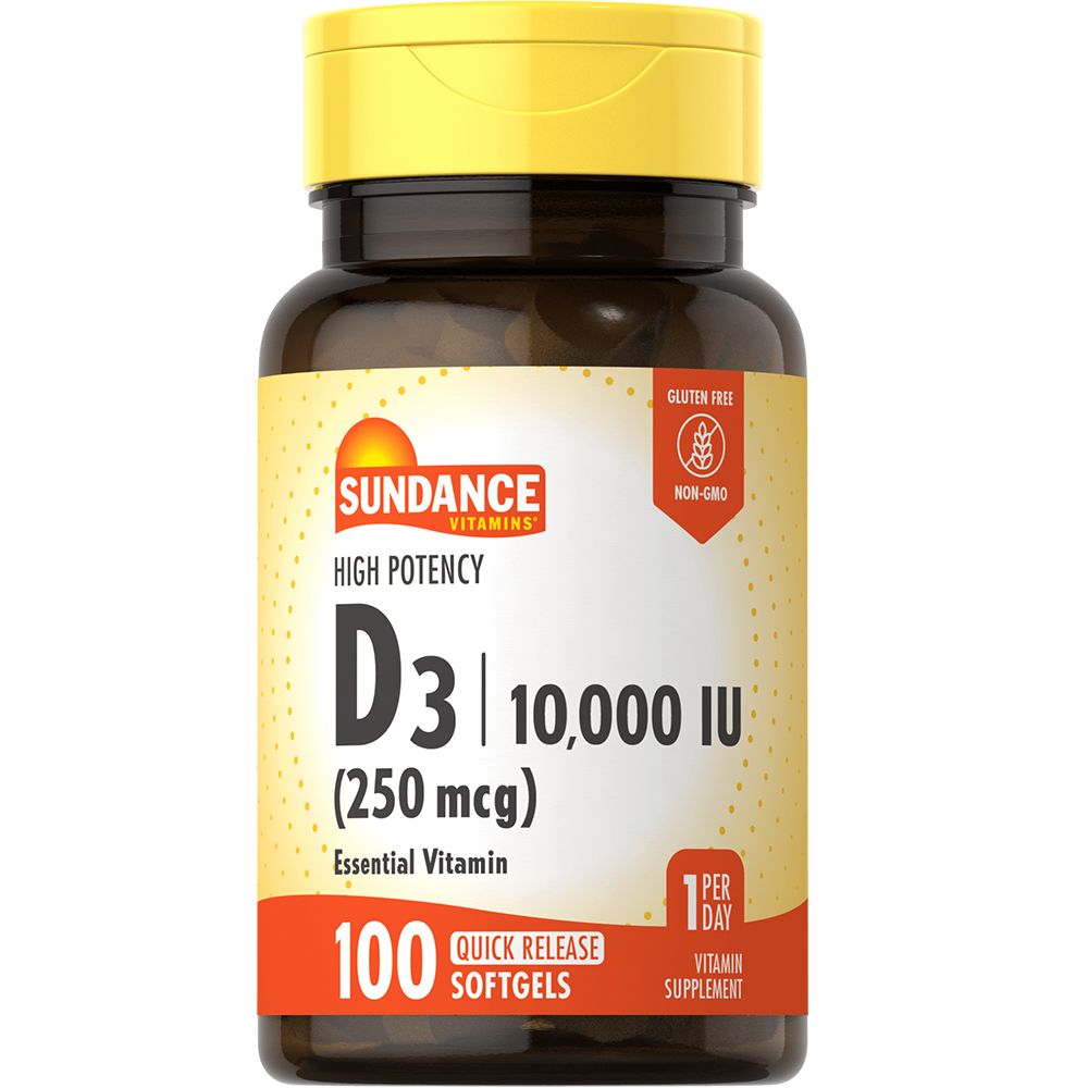 Sundance Vitaminë 10,000 IU (250mcg) Vitaminë D3 me Potencë të Lartë, Kapsula Xhelatinoze 100 Copë