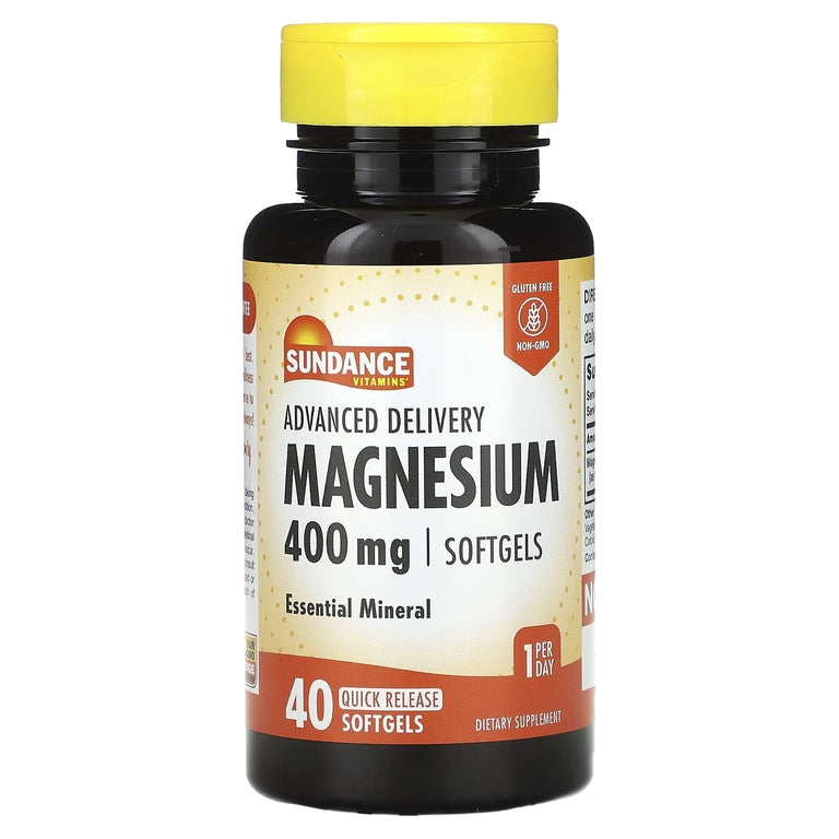 Sundance Vitamins Magnez me Dorëzim të Avancuar, 400 Mg, 40 Kapsula të Buta me Lëshim të Shpejtë