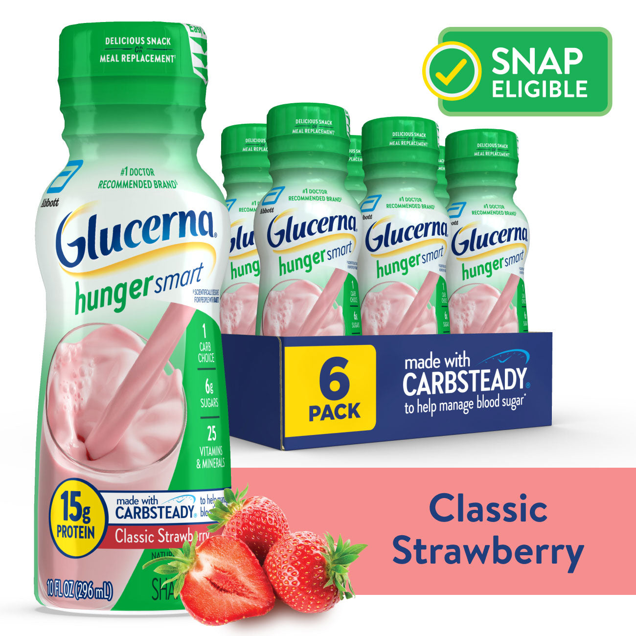 Glucerna Hunger Smart Diabetes-Ernährungsdrink Cremige Erdbeere 296 ml 6er Pack Flüssig