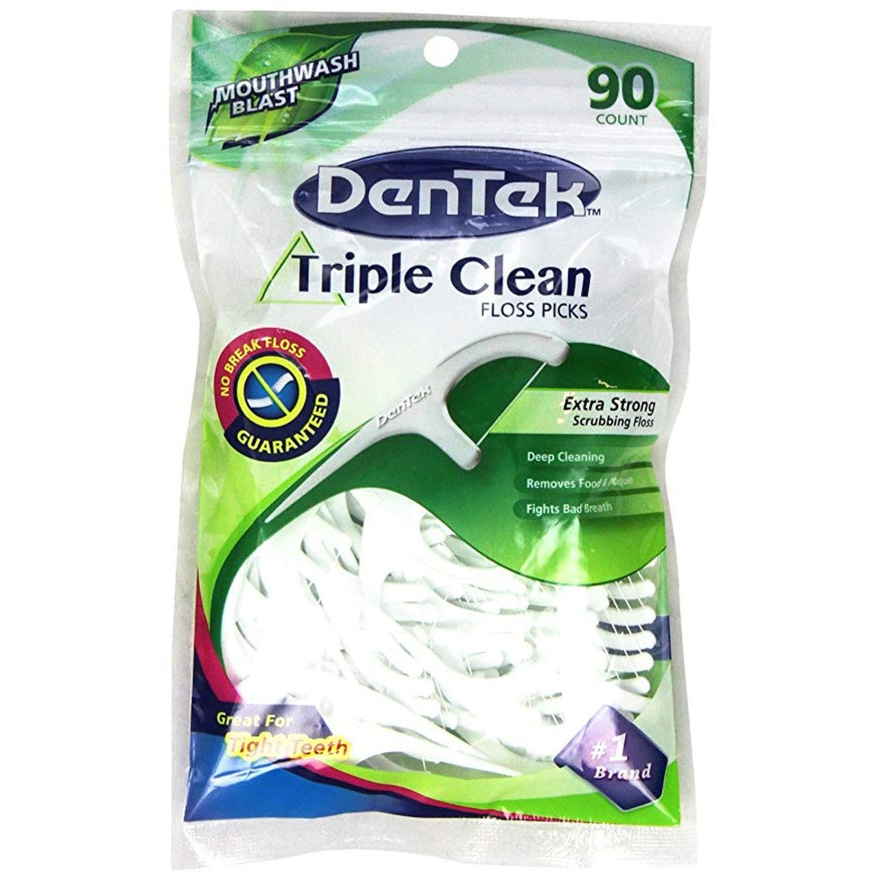 DenTek Advanced Clean Triple Clean Fije Dentaresh Pastruese, Shpëlarës Goje Me Shije Nenexhiku, 90 Copë