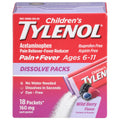 Children's Tylenol Dissolve Packs, Schmerz- und Fiebermittel, Wilde Beere, 18 Stück