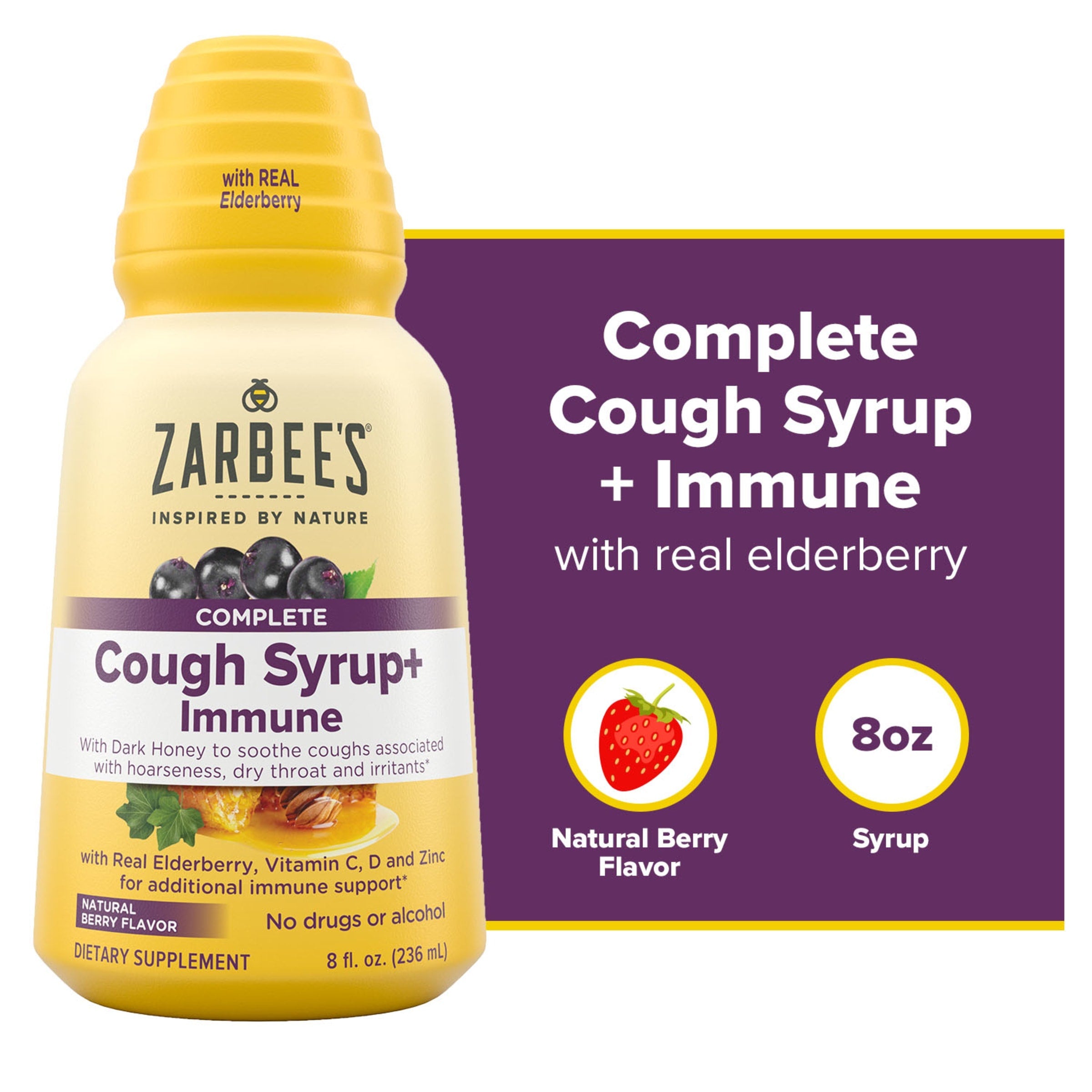 Zarbee's Husten + Immun Support Sirup – Natürlicher Beeren-Geschmack, 236ml (8 fl oz)