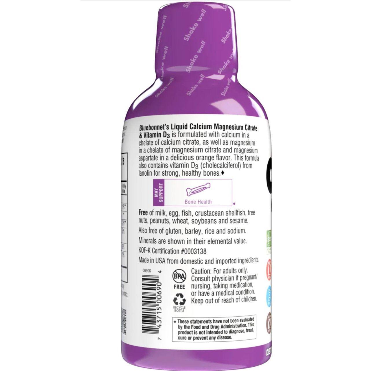 Bluebonnet Flüssiges Calcium Magnesium Citrat Plus Vitamin D3, Orange, 16 oz