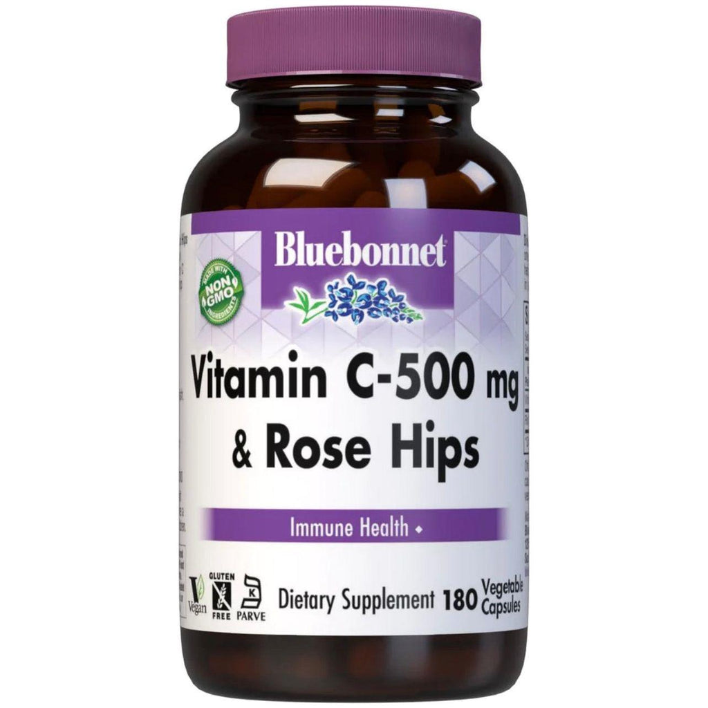 Bluebonnets Vitamina C-500 mg Plus Roza e Egër 180 Kapsula Bimore