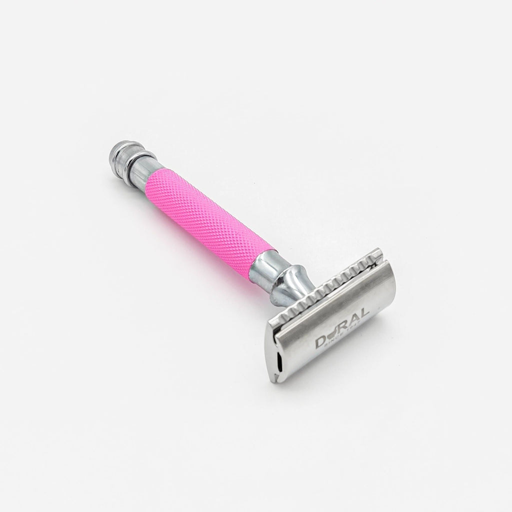 Dural Heavy Stroud Rasierkopf Doppelkante Sicherheitsrasierer Duty Pink/Silver + Beutel