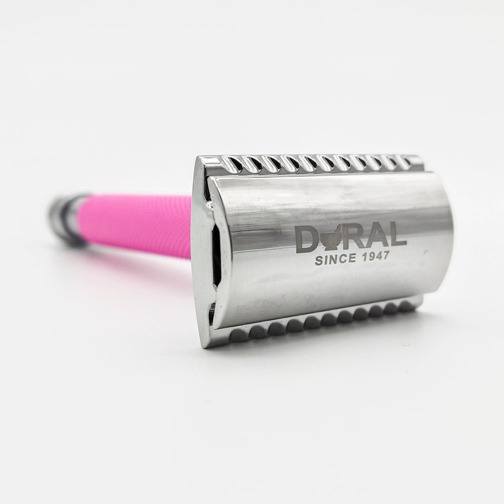 Dural Heavy Stroud Rasierkopf Doppelkante Sicherheitsrasierer Duty Pink/Silver + Beutel