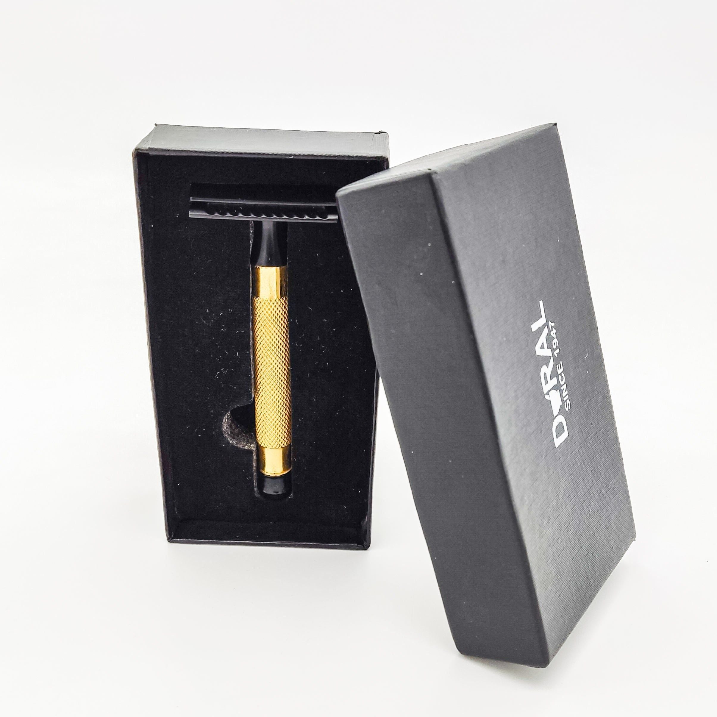 Dural Heavy Stroud Kopf Doppelkanten-Sicherheitsrasierer Golden/Schwarz + Etui