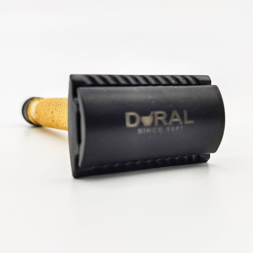 Dural Heavy Stroud Kopf Doppelkanten-Sicherheitsrasierer Golden/Schwarz + Etui