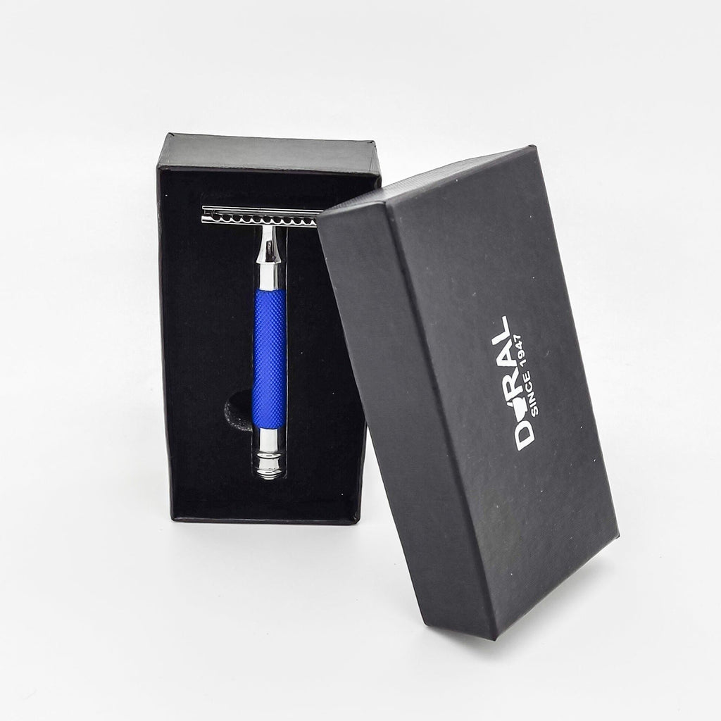 Furce rroje Dural Heavy Stroud Head Double Edge Safety Razor Duty Blu/Argjend + Këllëf