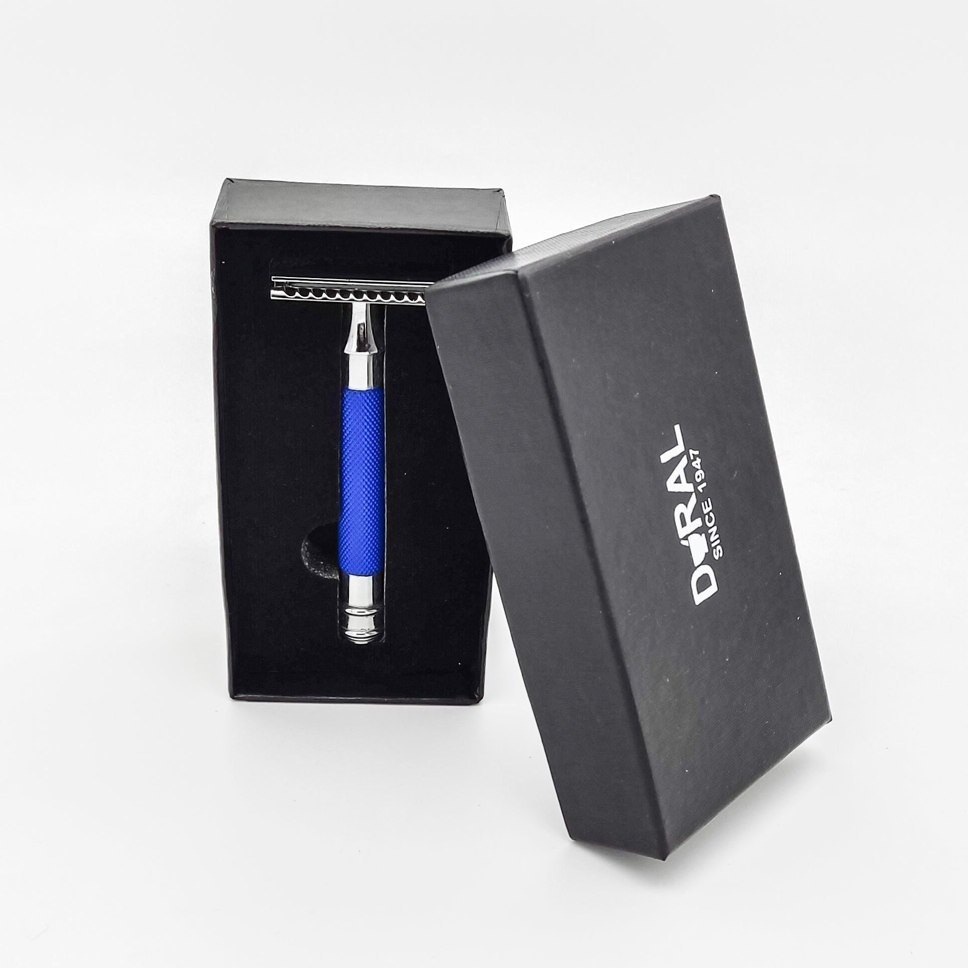 Furce rroje Dural Heavy Stroud Head Double Edge Safety Razor Duty Blu/Argjend + Këllëf
