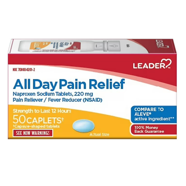Leader 12 hour Pain Reliever & Fever Reducer 220MG Caplets 24 ct
