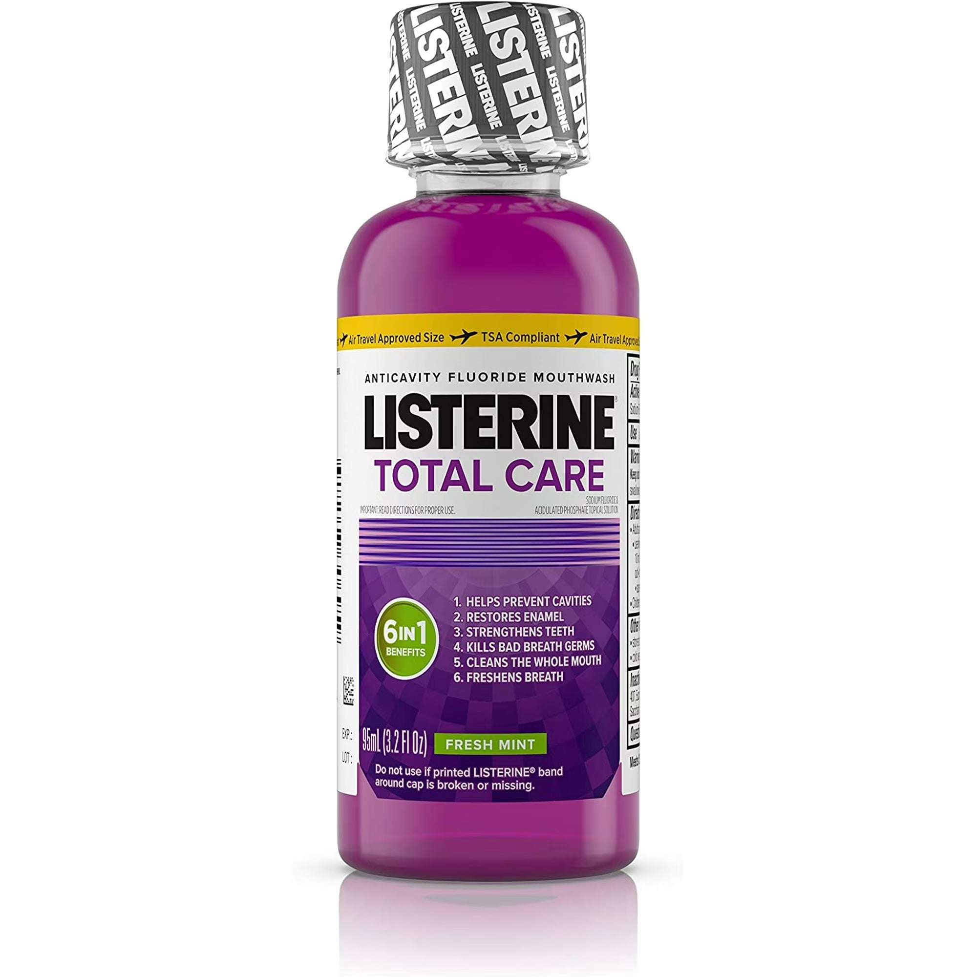 Listerine Total Care Pa Alkool Shpëlarës Goje Kundër Prishjes së Dhëmbëve, Mente e Freskët - Madhësi Prove 95 ml