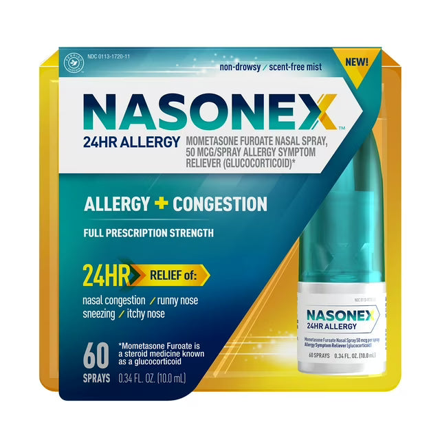 Nasonex spraj nazal për alergji dhe kongjestion 24-orësh, 50mcg furoat mometazoni, 60 sprajtime