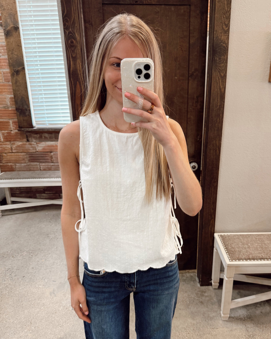 Cotton Tank Top With Side Ties - White
