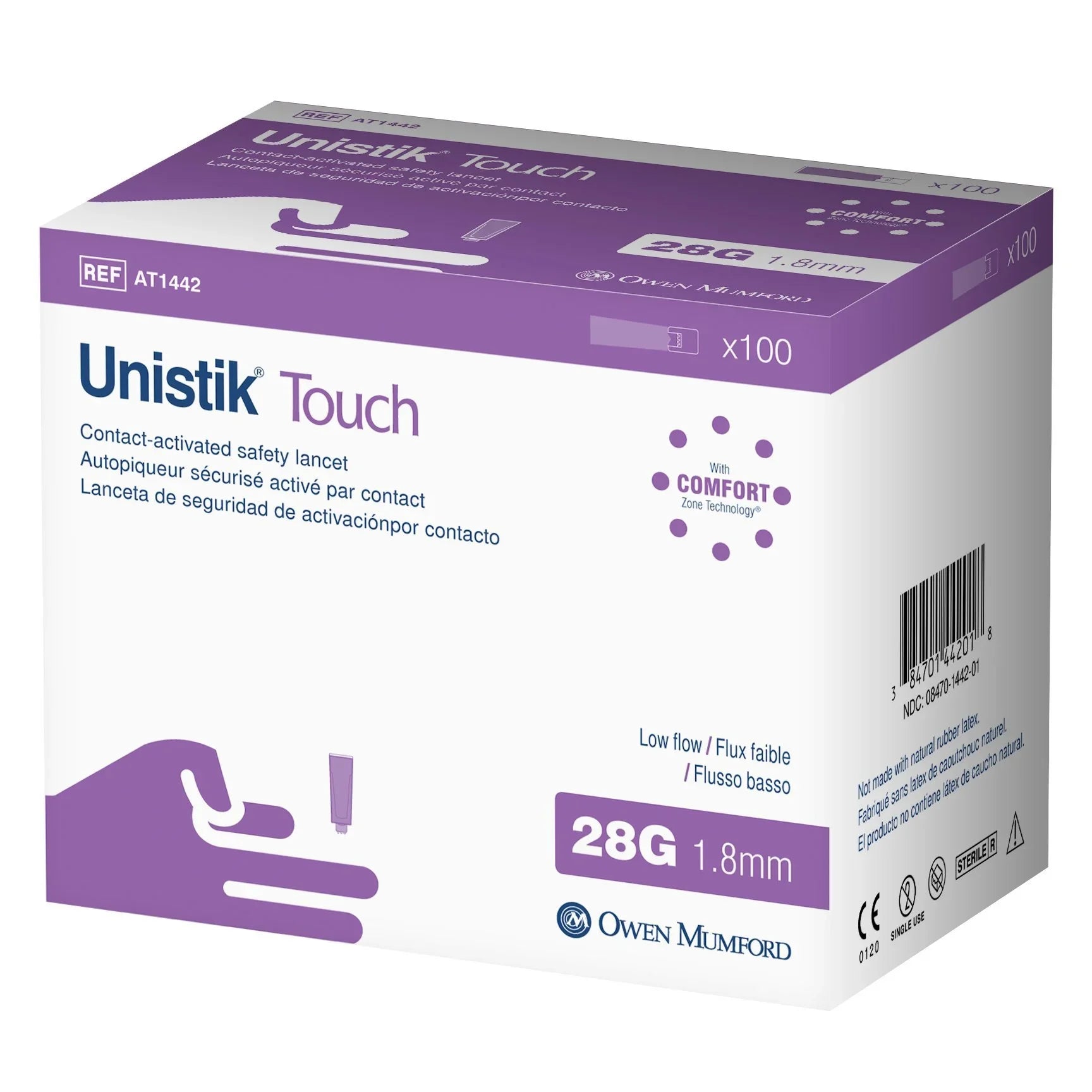 Unistik Touch Niedrigfluss-Sicherheitslanzetten, 28G x 1,8 mm, 100 Stück
