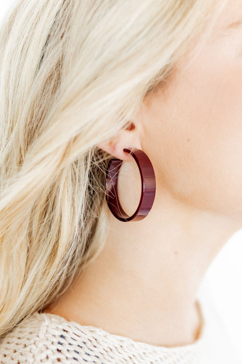 Ashley Medium Hoop Earrings - Maroon