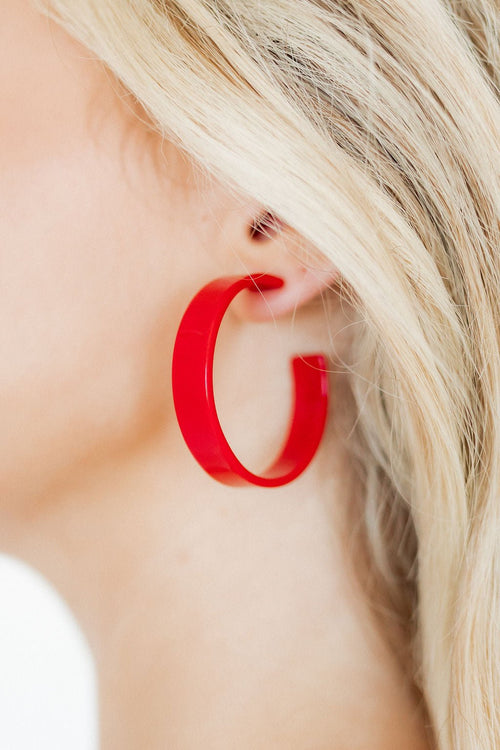Ashley Medium Hoop Earrings - True Red