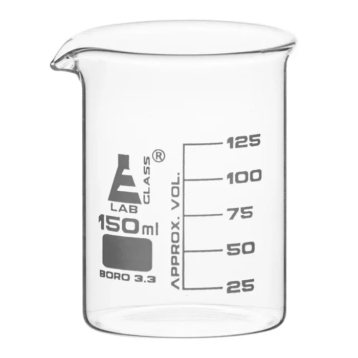 Becherglas aus Borosilikatglas, niedrige Form, graduiert, 150 ml
