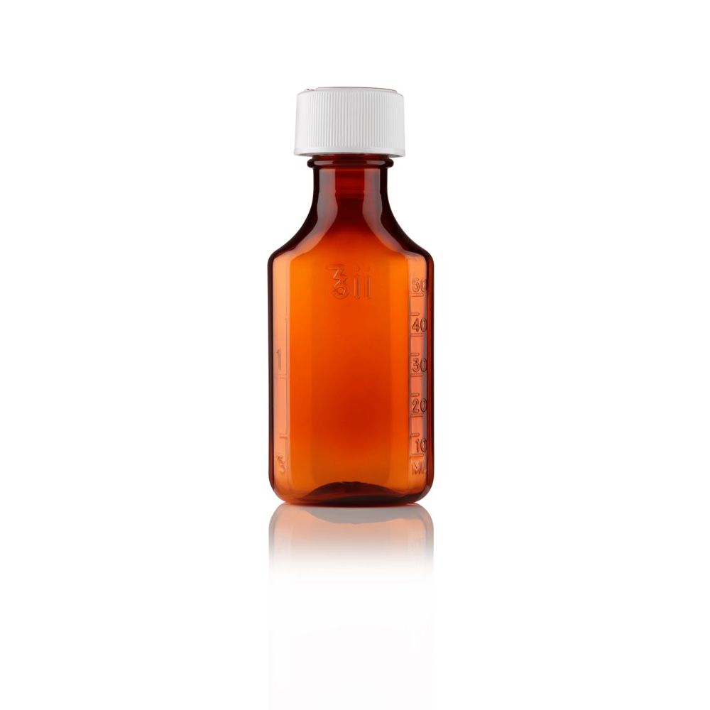 Centor Braune Ovale Flüssigkeitsflaschen (60 ml) mit kindergesicherten Verschlüssen, Karton mit 180 Stück.