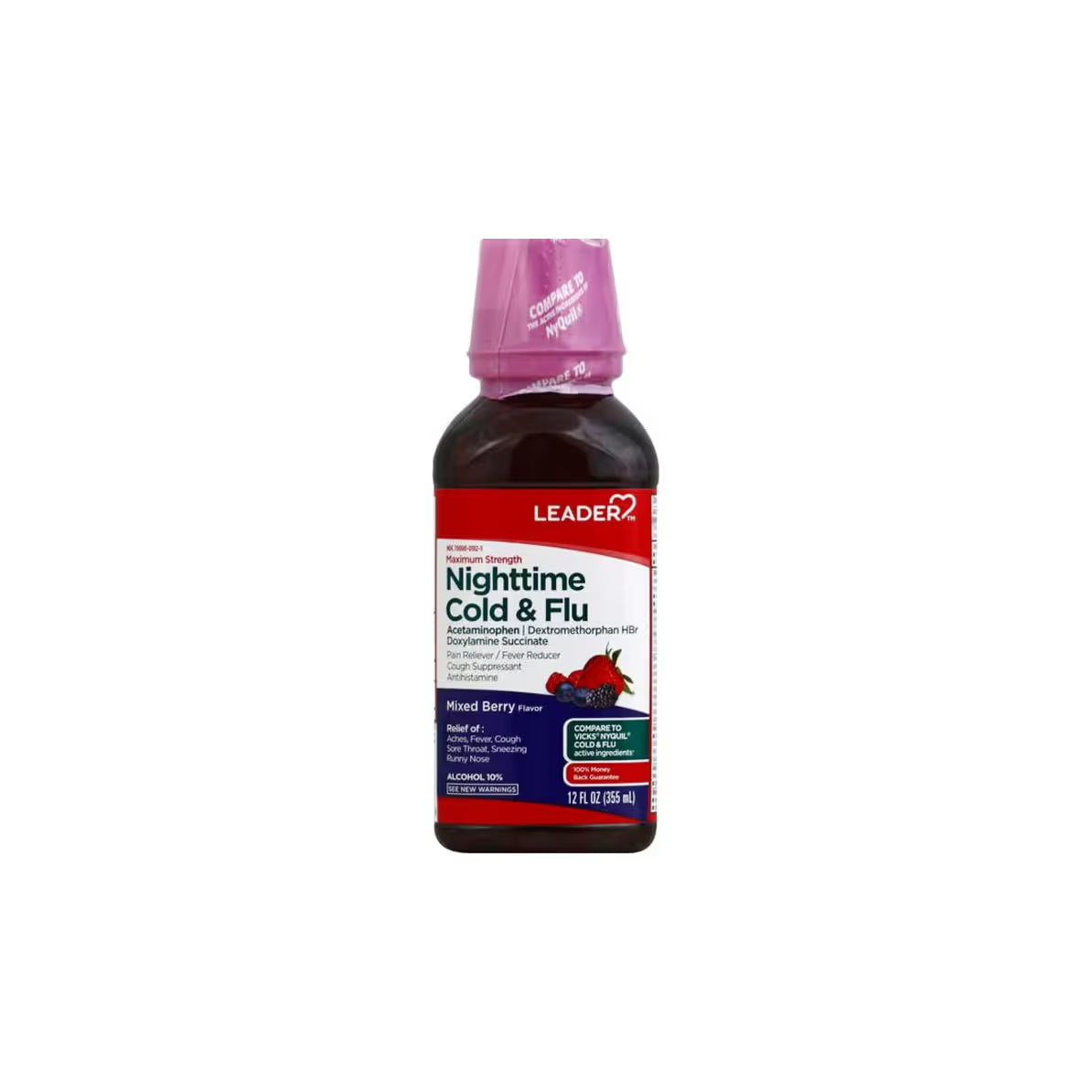 Leader Maximale Stärke Nachtzeit Erkältung & Grippe Linderung Kirsche, 355 ml
