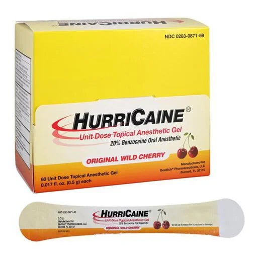 Hurricaine Gel 20% Benzocaine Wild Cherry Kuti me 60 Doza Individuale 0.5g