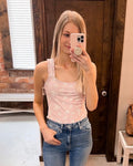 Ribbed Ruffled Straps Square Neck Tank Top