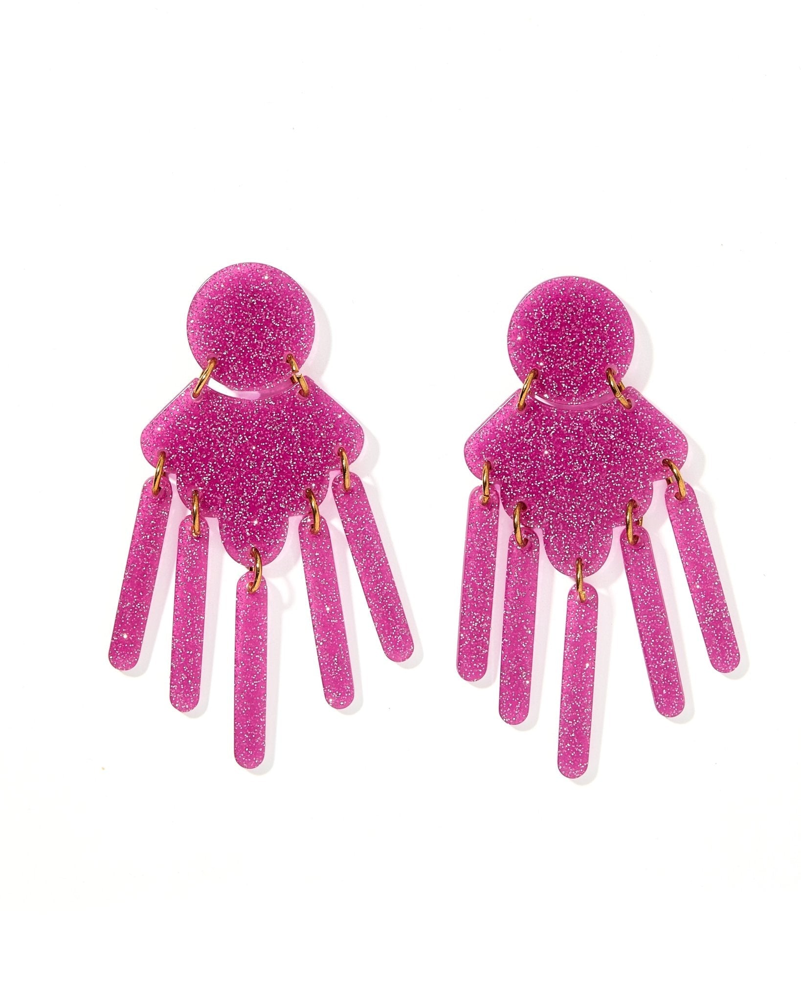 Janelle Statement Earrings - Magenta Glitter