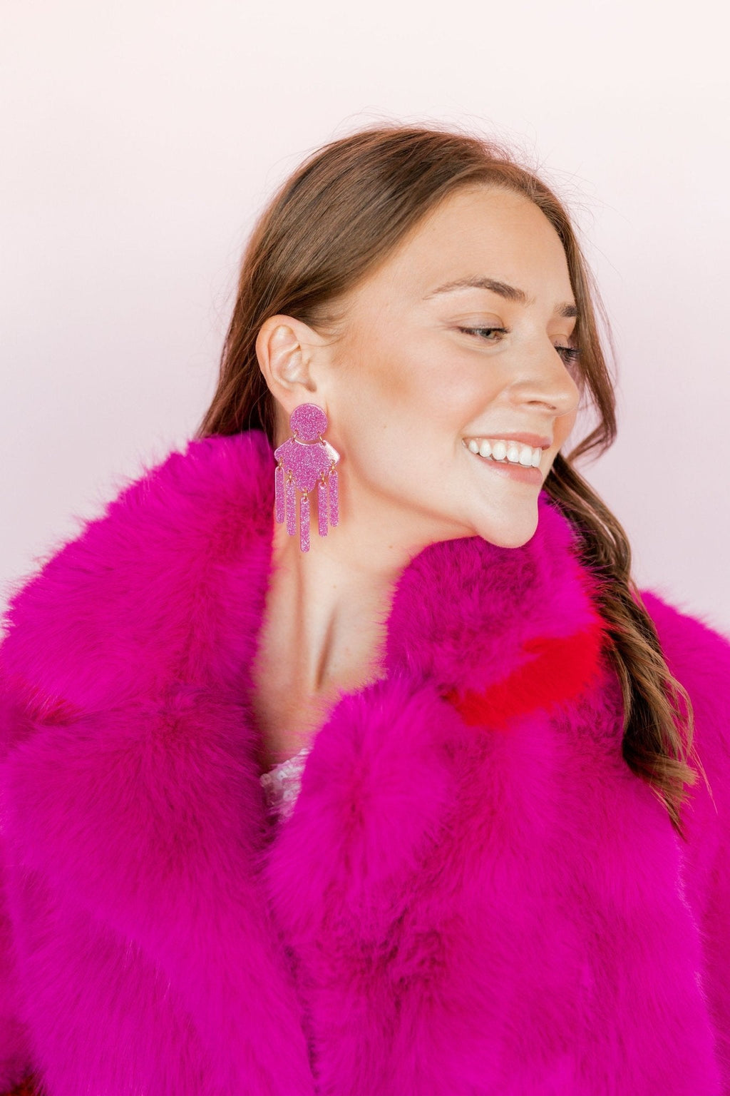 Janelle Statement Earrings - Magenta Glitter