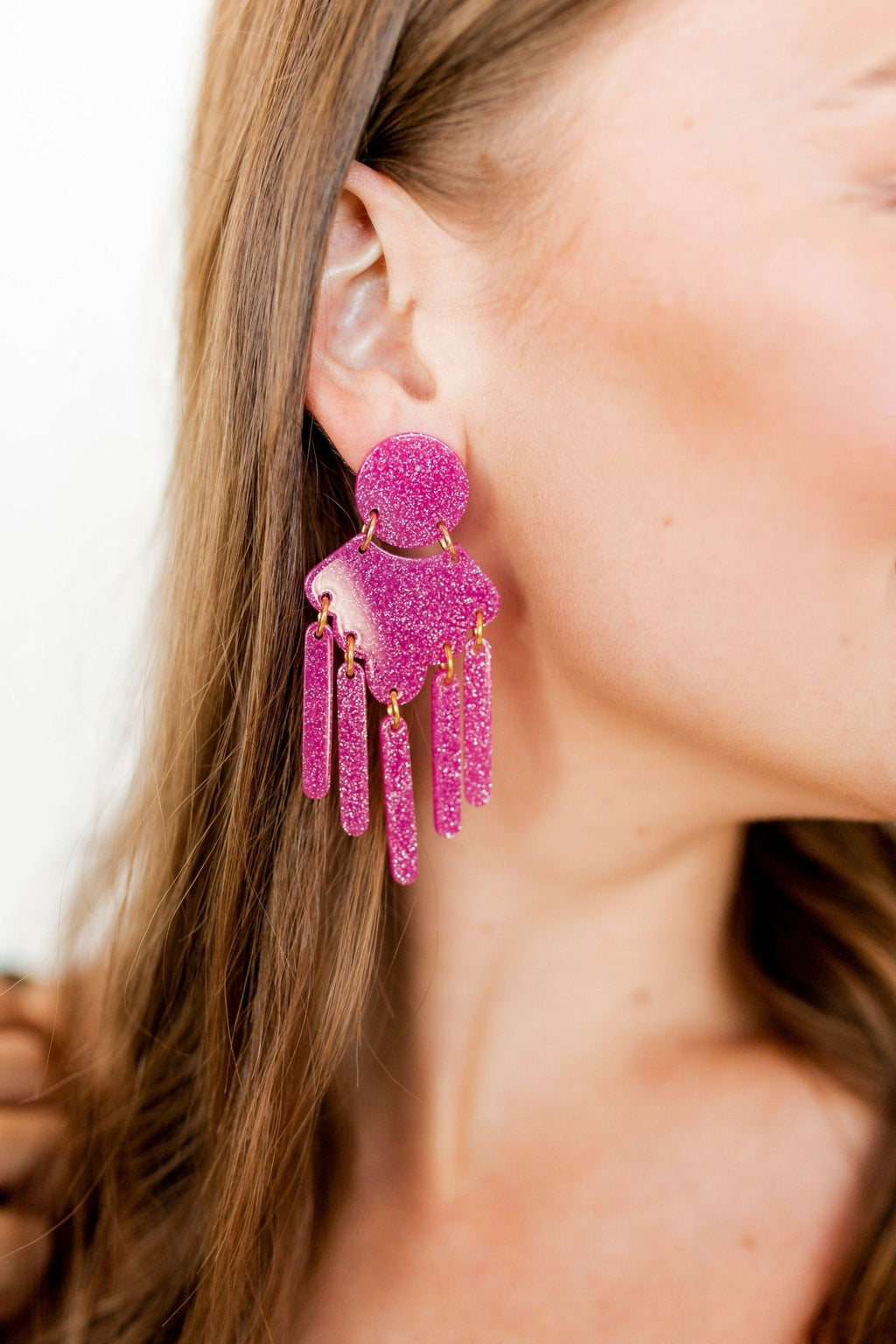 Janelle Statement Earrings - Magenta Glitter