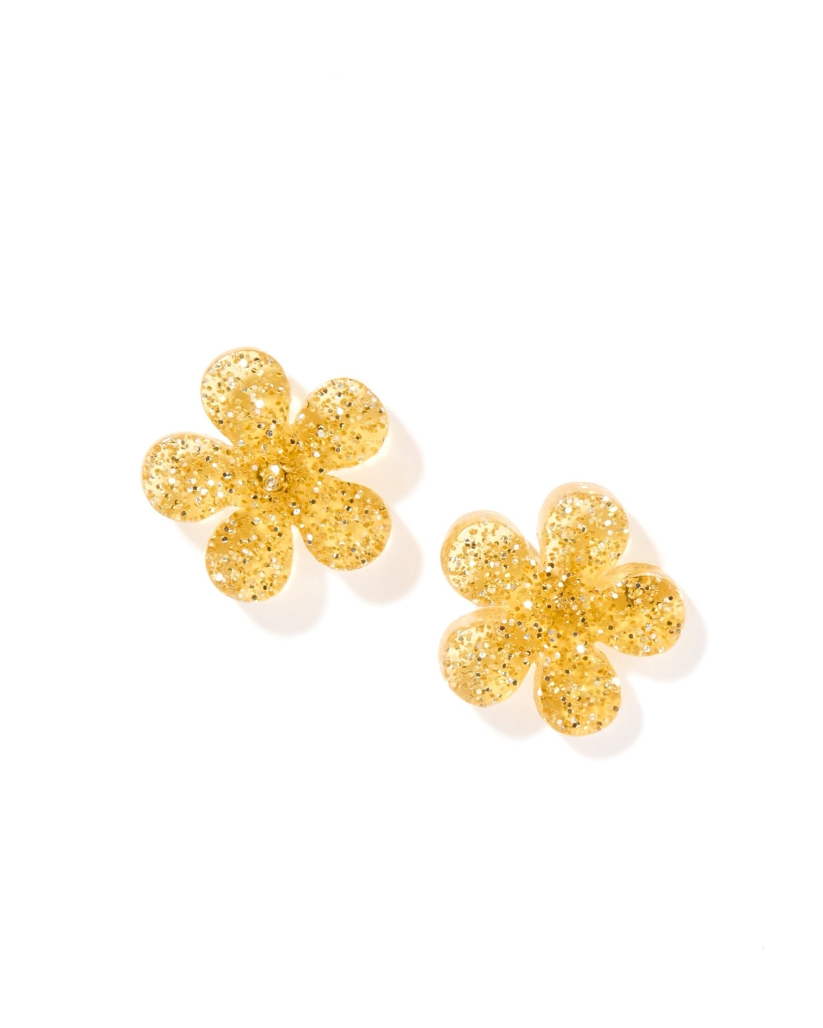 Jenna Stud Earrings - Flower Gold Glitter